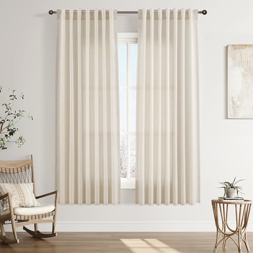 Joywell Linen Curtains 72 Inches Long for Living Room Birch Beige