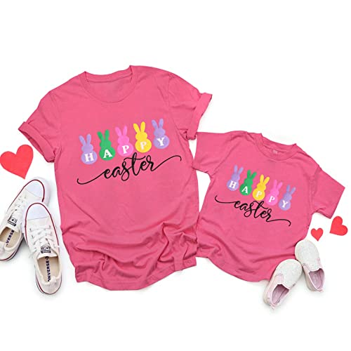 Happy Easter Shirts for Women Kids Bunny Family Matching Outfits Cute Toddler Boys Girls T-Shirt Short Sleeve (Pink, 4-5T)