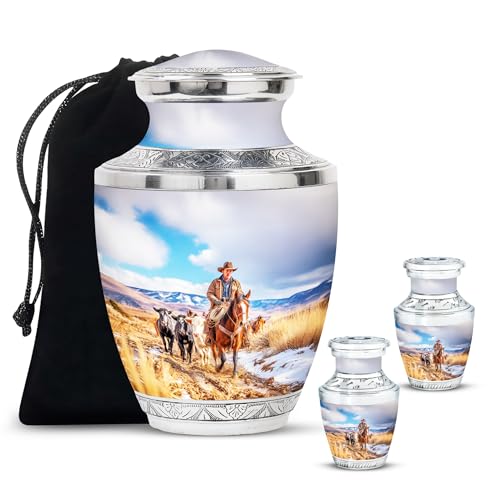 Image of Cowboys Urn Ashes Urn Human Remains 1 Large & 2 Small | Ash Burials for Human Ashes, Burial Urns Adult Ash Man & Women