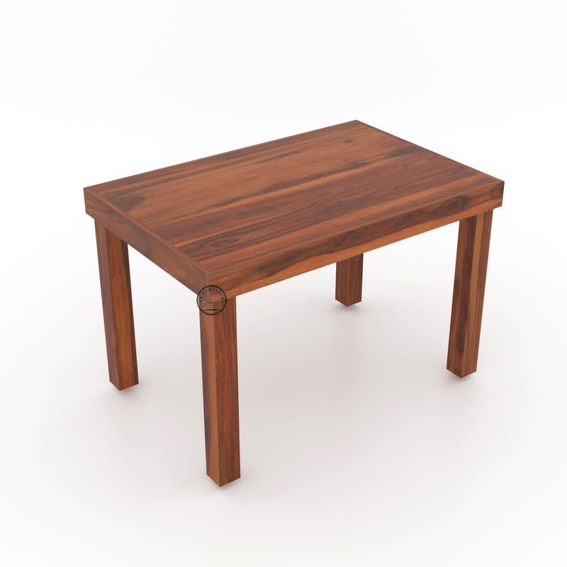 Image of VK Furniture Sheesham Solid Wood 4 Seater Dining Table Set of Four with 4 Print Cushion Cane Chairs for Dinner Hall Kitchen Living Room Home Office Restaurant |L45 X W30 X H30|Honey Finish