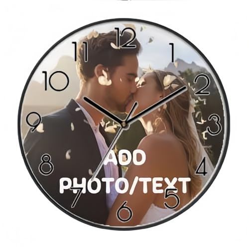 CustomizeFactory Custom Wall Clock with Pictures, Personalized Wall Clock, 8 Inch x 8 Inch, Custom Color, Living Room Decoration