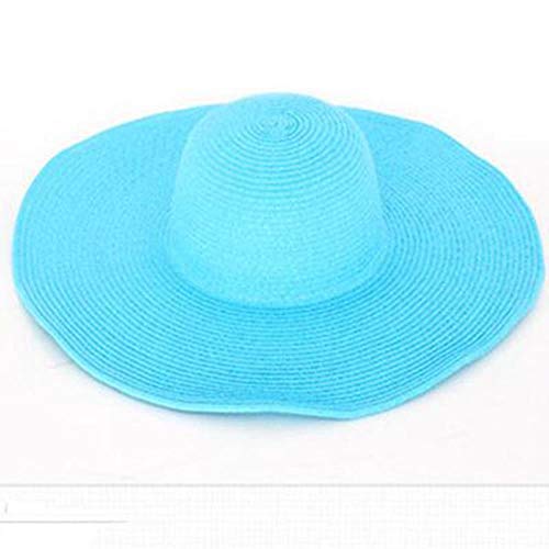 FTFSY Moda de Verano Floppy Sombreros de Paja Viajes de Vacaciones amplios Sombreros de Sol de ala Ancha Sombreros de Playa Plegables para Mujeres con Cabezas Grandes, Azul Cielo