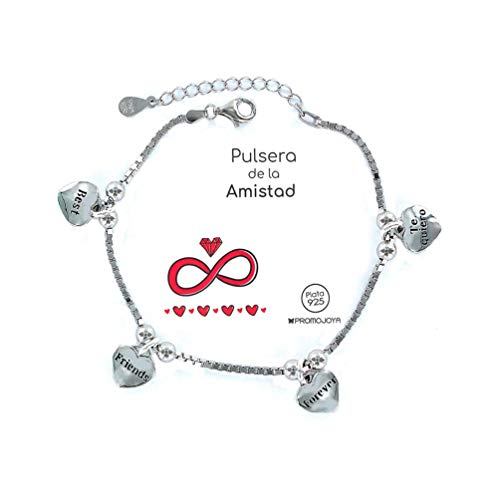 Promojoya Pulsera Plata Eres lo mas Amistad con Colgantes