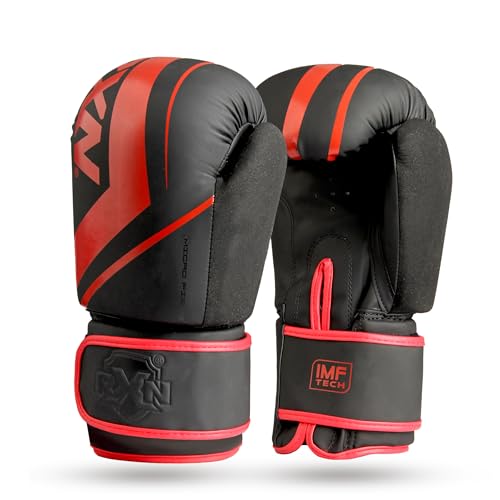 Image of RXN R1 Boxing Gloves with Microfiber Thumb, Premium, High-Performance & Durable for Men, Women & Kids, Training, Kickboxing, Taekwondo, MMA, Muay Thai & Martial Arts (Black /Red, 14oz)