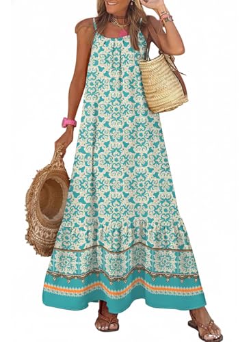 Image of Dokotoo Women Summer Dresses Scoop Neck Ruffle Flowy Boho Maxi Dress