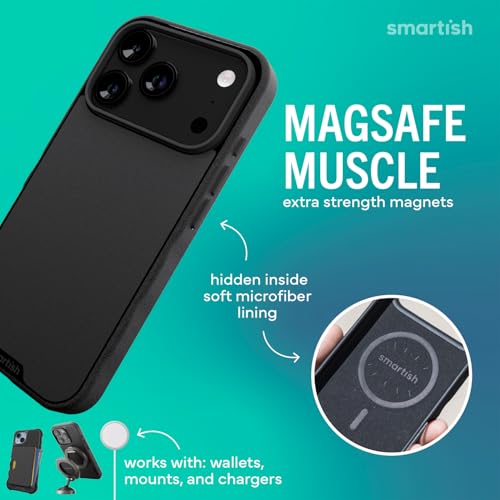 Image of Smartish iPhone 17 Pro MagSafe Case + Screen Protector - Magnetic Slim Case - Protective Thin Grip Cover + 2-Pack Tempered Glass Screen Protectors for Apple iPhone 17 Pro - Black Tie Affair