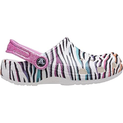 Image of Crocs Kids Classic Clogs for Kids - Seasonal Graphic - Lightweight and Water-Friendly - Synthetic Construction White /Multi /Animal Zebra 2 Little Kid M