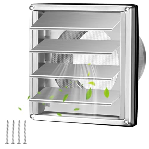 PRITOK Grille d'aération en acier inoxydable : 100 mm avec clapet anti-retour, grille de protection contre les intempéries en acier inoxydable avec lamelles...