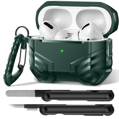 Coque intégrale AirPods Pro antichoc verte avec mousqueton pour éviter les chutes