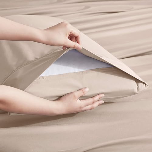 Image of Nestl Extra Deep Full Sheet Set - 6 Piece Breathable & Cooling Sheets - Hotel Luxury Bedding Set w /18-24 Inch Deep Pockets - Easy & Secure Fit - Super Soft, Wrinkle Free & Comfy - Beige Cream