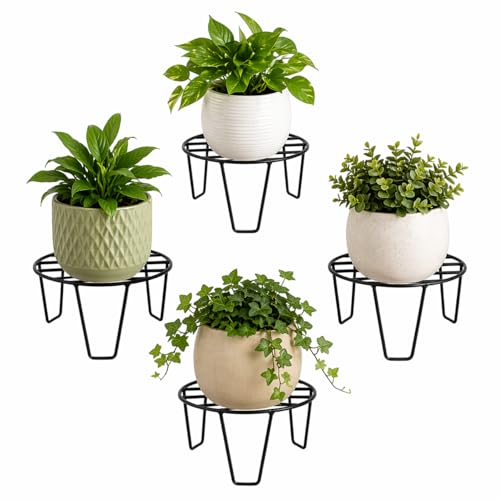 Image of Industry Strong Legs Metal Round Stands for Plant Pot and Flower Pot Black Stand Set of 4