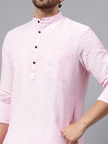Image of LATEST CHIKAN Men's Checkered Cotton Blend Straight Kurta
