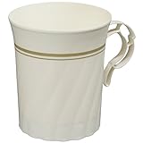 Masterpiece Plastic 8oz Coffee Cups, Ivory w/Gold Rim 8 Per Pack