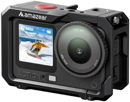 AMAZEAR Metal Protective Case for DJI Osmo Action 6 Accessories, Action6 Pro Multifunction Utility Frame Cage, Stronger Aluminum Housing Hard Cover with Soft Silicone Lens Caps, Black