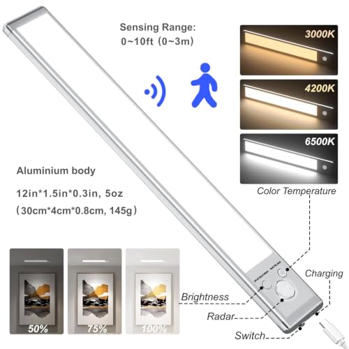 Image of LUCK AROUND 6 Pack Under Cabinet Lighting, Motion Sensor Light, 12-Inch Rechargeable LED, Battery Powered White