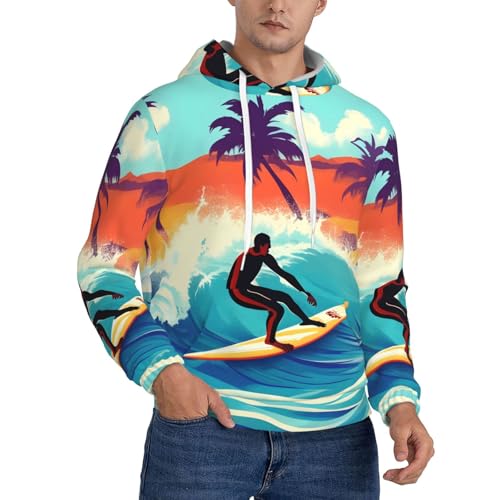 Sweat à capuche hawaïen homme pull polyester imprimé ondulé avec poche kangourou