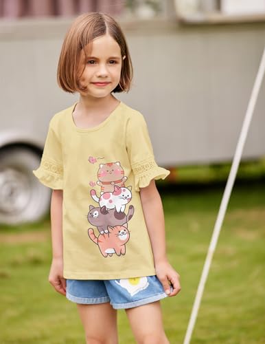 Arshiner Girls T-Shirt Kids Casual Tunic Tops Lace Short Sleeve Loose Soft Blouse - Image 4