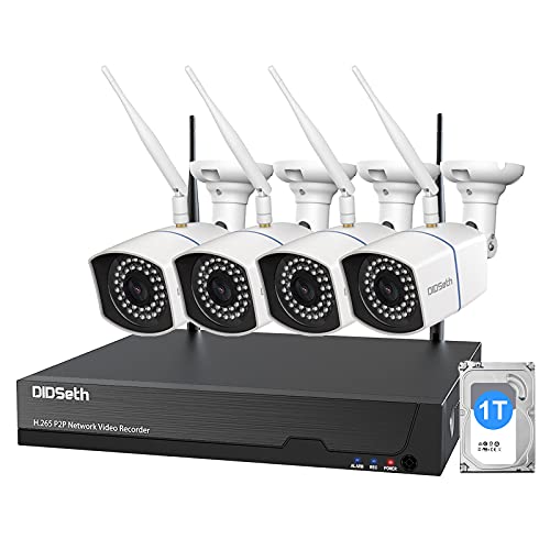 1080P Wireless Security Camera System with 1TB HDD, 4X 5MP WiFi IP Cameras w/ Audio,8CH NVR AI Surveillance System Metal Housing,30M Night Vision, Motion Detection