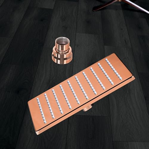 Image of Hindware Italian Collection F160149RGD Overhead Shower for Bathroom | Made of Brass | Wide Head - 200mm | Square Shape | Rain Shower | Color - Rose Gold | Luxury Bathroom Upgrade | High Pressure Rainfall | Home Spa Experience | Anti-Clog Nozzles | Wall & Ceiling Mount Compatible