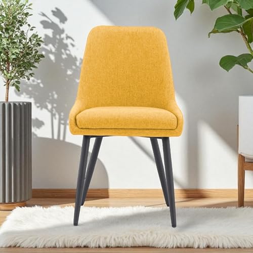 Image of Finch Fox Morris Glam Comfortable Fabric Upholstered Padded Living Room Side Dining Chair for Cafeteria Bedroom, Restaurents, Home, Office with Black Metal Legs in Yellow Color (Set of 4)