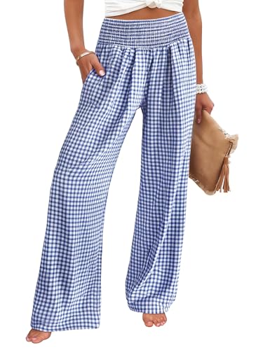 ANRABESS Womens Striped Gingham Palazzo Pants Wide Leg High Waisted