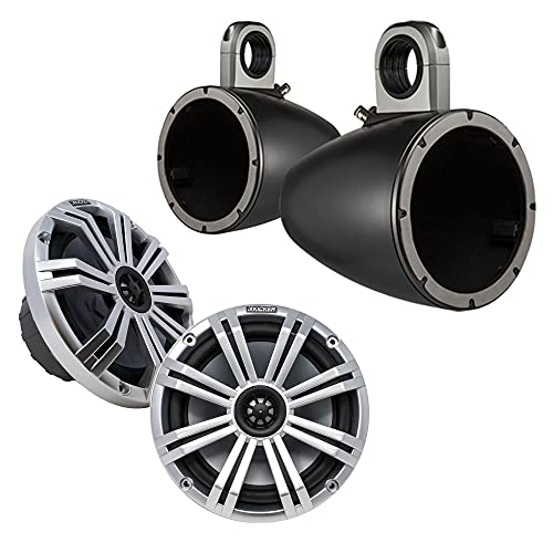 Image of KICKER 8 inch BlackSilver Wake Tower LED Marine Speakers 1-Pair