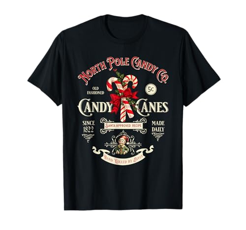 Old Fashioned North Pole Candy Cane Company Elf Christmas T-Shirt