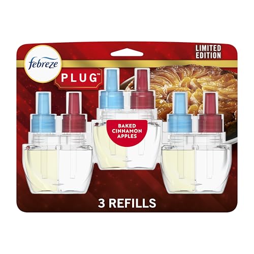Image of Febreze Plug In Air Freshener, Odor-Fighting Scented Oil Refill, Air Fresheners for Home and Bathroom and Kitchen, Long Lasting for Strong Odors, Baked Cinnamon Apples Scent, 0.87oz Refills, 3 Count