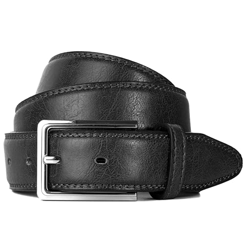 Woodland Leathers Mens Belt Black Leather Lined Belts for Men Smart Casual Jeans Belt 1.25" for Everyday use (Black Belt, Large (36"-39"))