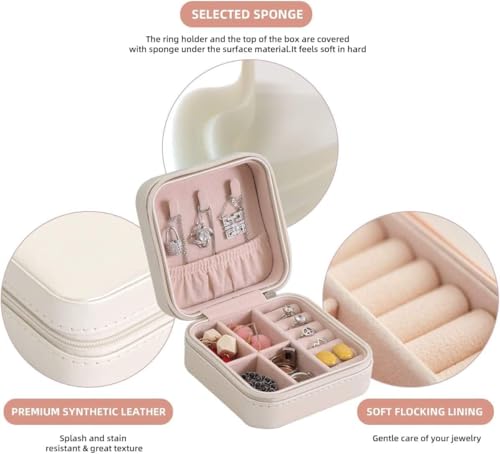 Image of Mini Jewellery Travel Case, PU Leather Organizer Box, Small Portable Jewellery Storage Holder for Womens Rings Earrings Necklaces (White)