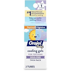 Orajel Baby Daytime & Nighttime Cooling Gels for Teething, Drug – Free, #1 Pediatrician Recommended Brand for Teething*, Two 0.18oz Tubes