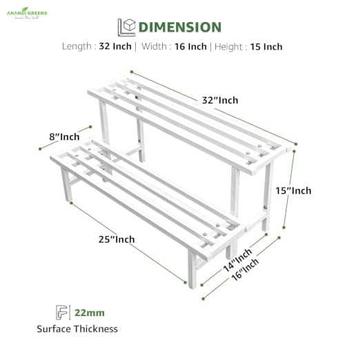 Image of Anandi Green's White Heavy Duty 2 Tier Metal Plant Stand for Grow Bags Planters and Pots Rust Resistant Plant Pot Holder Rack for Outdoor Balcony Indoor Living Room and Garden Supports Up to 100 kg