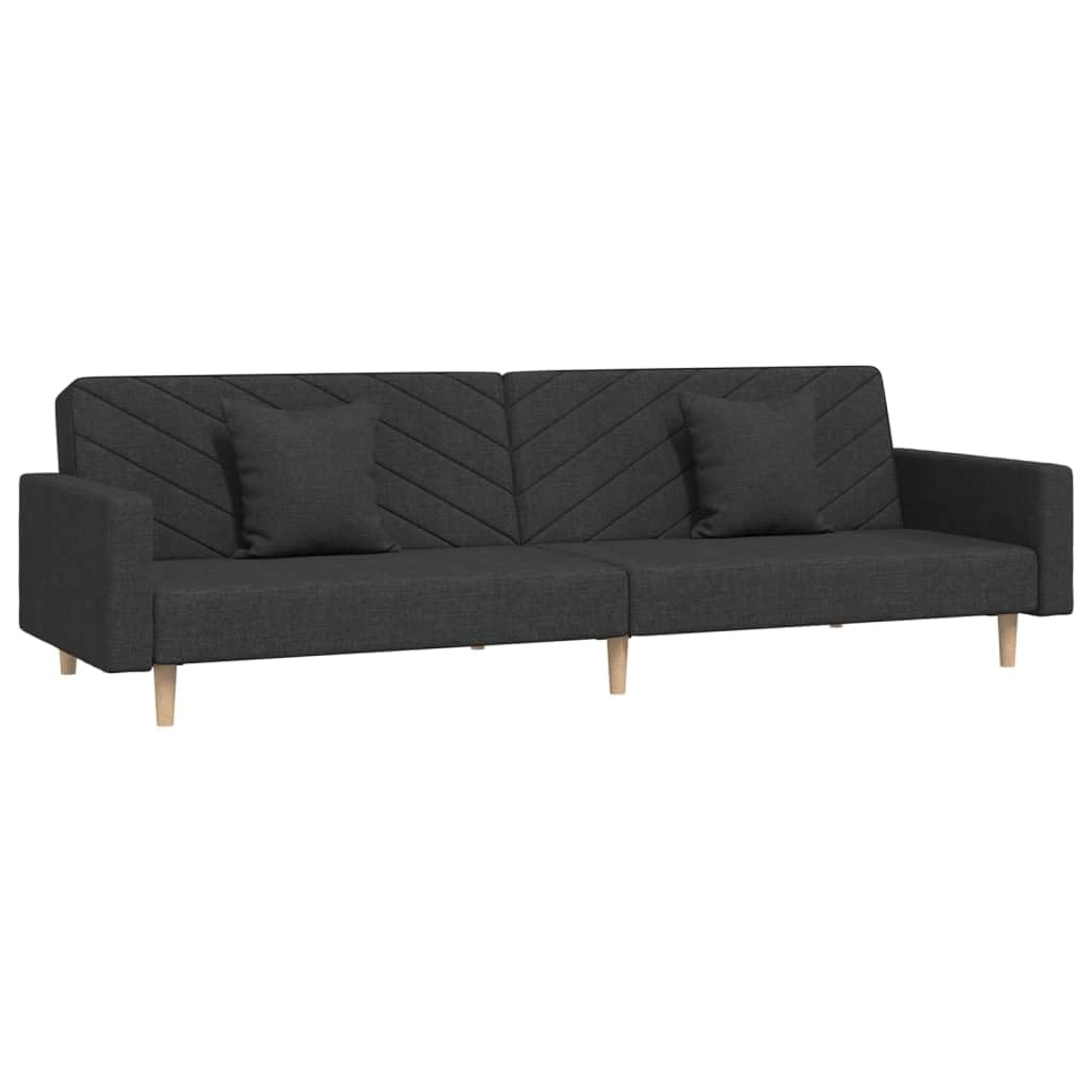 vidaXL 2-Seater Multi-Functional Sofa Bed with Pillows - Black Fabric Convertible Sleeper Loveseat for Living Room Home Office