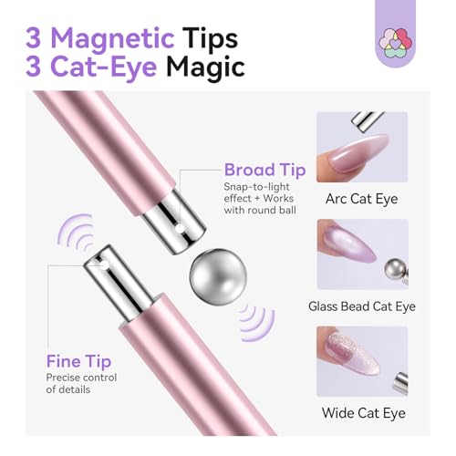 Image of SAVILAND Ultra Strong Magnetic Cat Eye Magnet: Double Headed Cateye Magnet for Nails with Round Magnetic Bead for Multi Velvet Cat Eye Nails Anti Drop Aluminum Handle Home Use