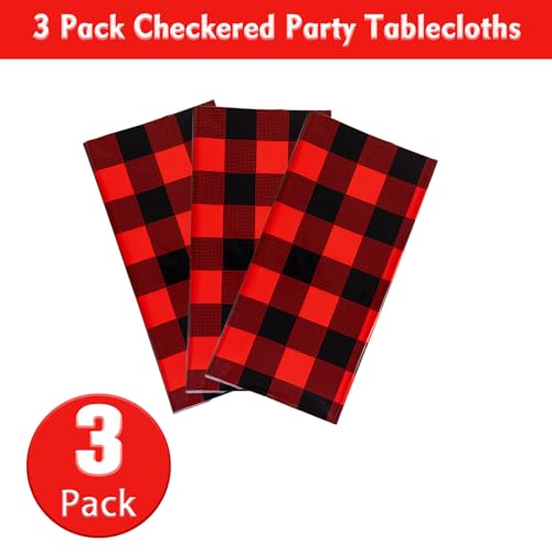 Image of Kesfey 3 Packs Buffalo Check Plaid Table Cloth 54 x 108 Inches Red and Black Gingham Christmas Party Tablecloth Winter Plastic Checkered Tablecover for Dinner Picnic