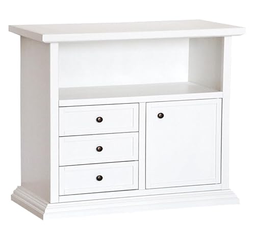 Vicentini arreda MOBILE PORTA TV IN LEGNO SHABBY CHIC LACCATO BIANCO 3 CASSETTI 1 VANO A GIORNO 1 ANTA BATTENTE