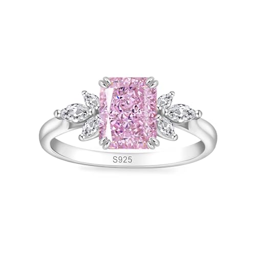 Birthstone Rings for Women 1.5ct Simulated Diamond Radiant Cut Cubic Zirconia Ring Sterling Silver Gemstone Birthstone Ring for Christmas Mothers Valentines Day Size 5-10