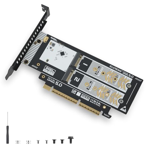 ELUTENG 2 Ports Adaptateur M.2 NVMe vers PCIe 5.0 X16, 128 Gbit/s Carte d'Extension PCIe 5.0 M.2 NVMe pour 2280/2260/2242/2230 SSD M Key/B&M Key NVMe (Carte Mère à...