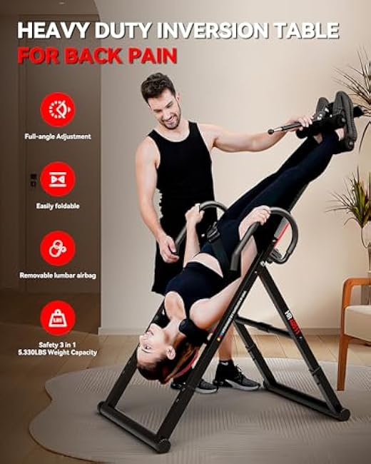 HARISON Inversion Table for Back Pain Relief - Decompression Back Stretcher, 330LBS Capacity Strength Training Inversion Equipment, Foldable Traction Table with Full Range Inversion, Safe Belt, Ankle Holders, Shoulder Support