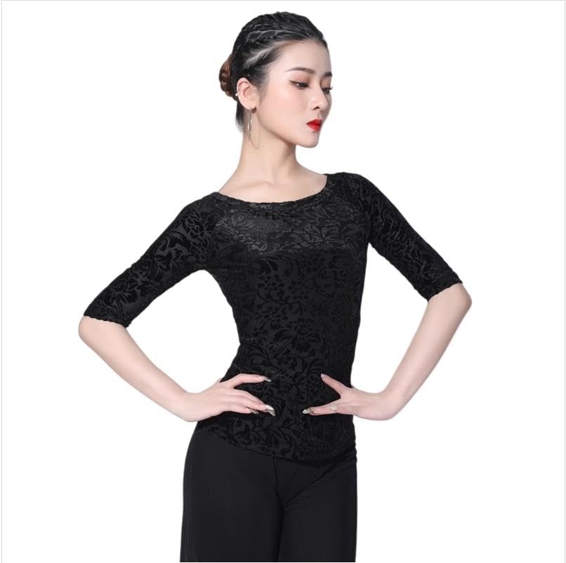 Latin Dance Top Women's Round Neck Tango Performance Outfit Cha Cha Training Outfit Dancewear for Rumba Samba