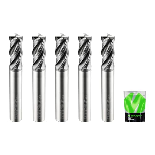 SHAPPRO 1/4 Inch Shank Carbide Square End Mill, 4 Flute CNC Milling Bits, Heat-Resistant Metal Cutting Bits Suitable Alloy Steel, Stainless Steel, Various Cast Iron(5PCS)