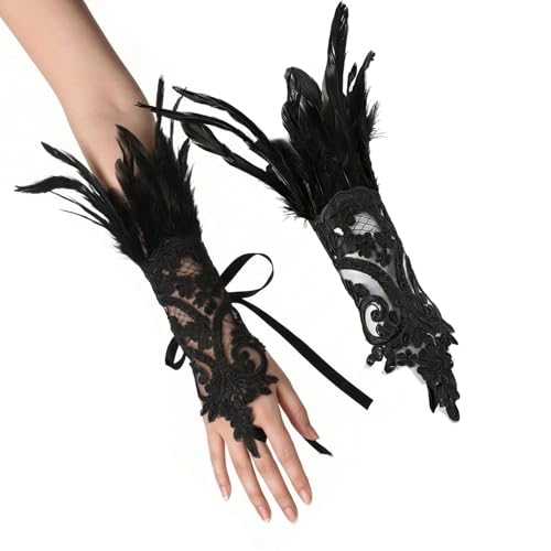 Guantes de plumas para juegos de rol y disfraces de carnaval para mujer