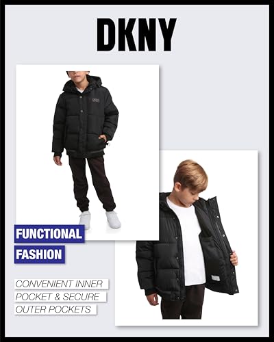 DKNY Boys' Winter Jacket - Midweight Polar Fleece Lined Quilted Insulated Parka Puffer Down Coat with Beanie Hat (Sizes:8-20)4