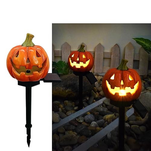 YZYOE LED Solar Pumpkin Head Ground Light Halloween Outdoor Atmosphere Decoration lamp Cute Resin Pumpkin Head Courtyard Landscape Lights.