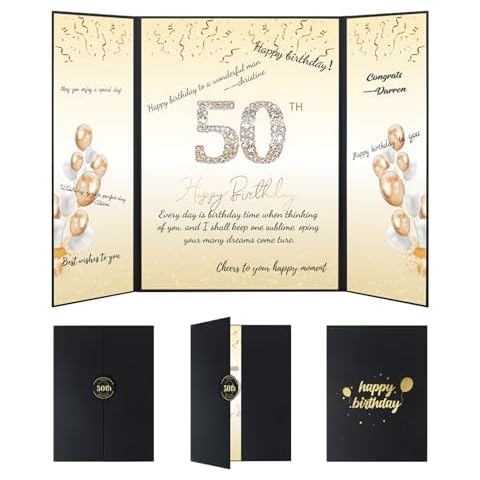 50th Birthday Party Decorations, Birthday Decorations for Men Women, Black Gold Birthday Signature Book, 12" x 18" Birthday Guest Book & Gifts for 50 Year Old Boy Cover