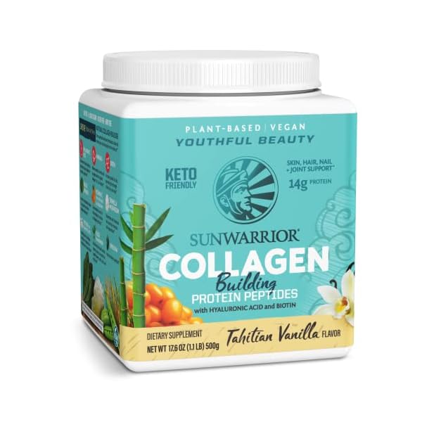 Sunwarrior Vegan Collagen Building Powder Protein Peptide with Biotin Vitamin C Hyaluronic Acid Collagen Protein Powder…