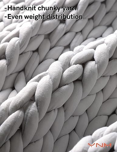 YnM Knitted Weighted Blanket, Hand Made Chunky Knit Weighted Throw Blanket for Sleep, Stress or Home Décor (French Silver, 60''x80'' 20lbs), Suit for One Person(~190lb) Use on Queen/King Bed
