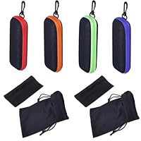 MigWoo 4 Stück Brillenetui aus Denim mit Reißverschluss – Hartschalen-Etui für Sonnenbrillen & Optische Brillen – Stoßfest & Kratzgeschützt – Inklusive 2 Mikrofasertücher und 2 Aufbewahrungsbeutel