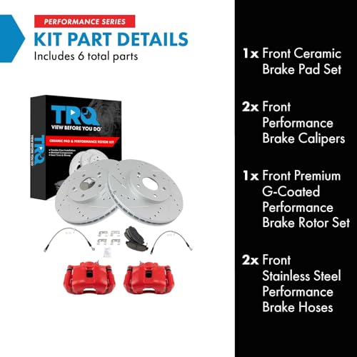 Image of TRQ Performance Front Brake Pad and Rotor Set Ceramic Slotted Drilled Coated Calipers Compatible with 2004-2008 Acura TL 2004-2008 TSX 2003-2007 Honda Accord
