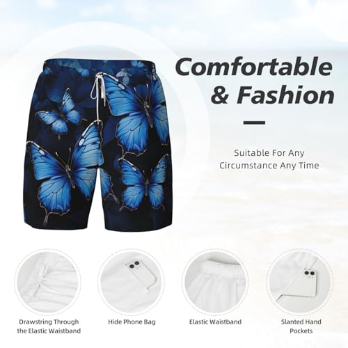 Men's Swim Trunks Quick Dry Board Shorts Dark Blue Butterflies Beach Shorts with Pocket Bathing Suits for Men4